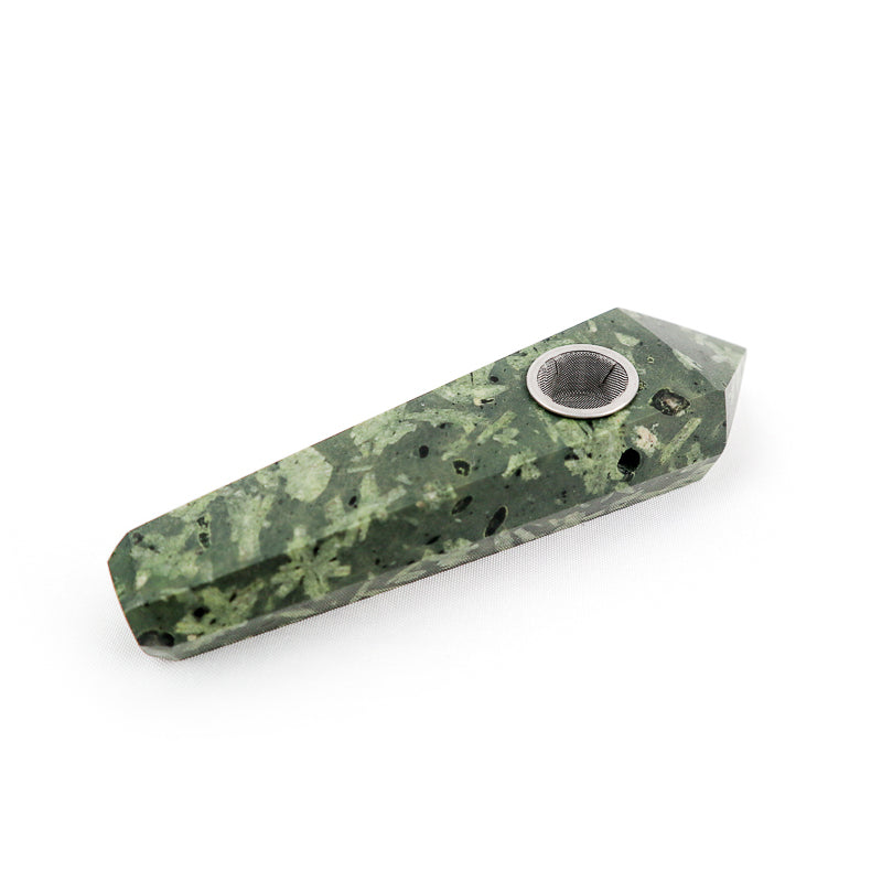 Natural Green Chrysanthemum Point Crystal Pipe