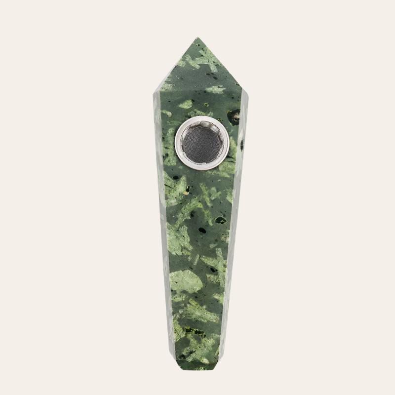 Natural Green Chrysanthemum Point Crystal Pipe